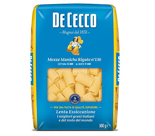 10x De Cecco Mezze Maniche Rigate n°136 Hartweizengrieß Pasta Italienische 500g Packung von De Cecco