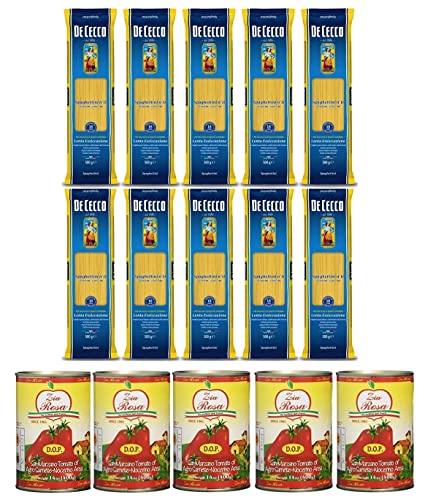 10x Pasta De Cecco 100% Italienisch Spaghettini n. 11 Nudeln 500g + Zia Rosa DOP Pomodoro San Marzano Tomate aus Kampanien Dose von 400g 5x 400g von De Cecco