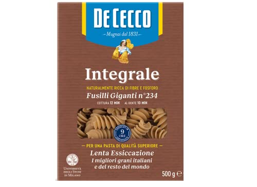 12x De Cecco Fusilli Giganti n° 234 Integrali Vollkornnudeln Nudeln Hartweizengrieß Pasta Vollkorn 500g Packung von De Cecco