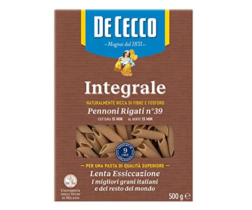 12x De Cecco Pennoni Rigati n°39 Integrali Vollkornnudeln Vollkorn Pasta 500g Packung von De Cecco