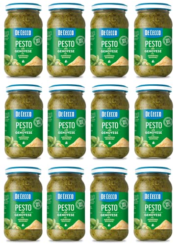 12x De Cecco Pesto alla Genovese con Parmigiano Reggiano senza aglio Pesto mit frischem Basilikum, Parmigiano Reggiano ohne Knoblauch 190g Italienisches Sauce 12x De Cecco Pesto alla Genovese con Parmigiano Reggiano senza aglio Pesto mit frischem Basilikum, Parmigiano Reggiano ohne Knoblauch 190g Italienisches Sauce von De Cecco