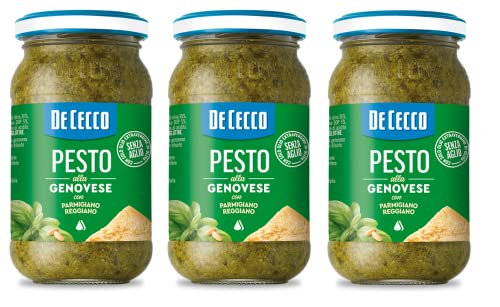 3x De Cecco Pesto alla Genovese con Parmigiano Reggiano senza aglio Pesto mit frischem Basilikum, Parmigiano Reggiano ohne Knoblauch 190g Italienisches Sauce von De Cecco