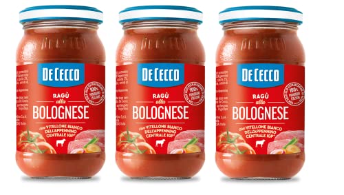 3x De Cecco Ragù alla Bolognese con Vitellone Bianco dell’Appenino Centrale IGP Sauce mit weißem Rindfleisch aus dem zentralen Apennin IGP mit 100% italienischen Tomaten 190g von De Cecco