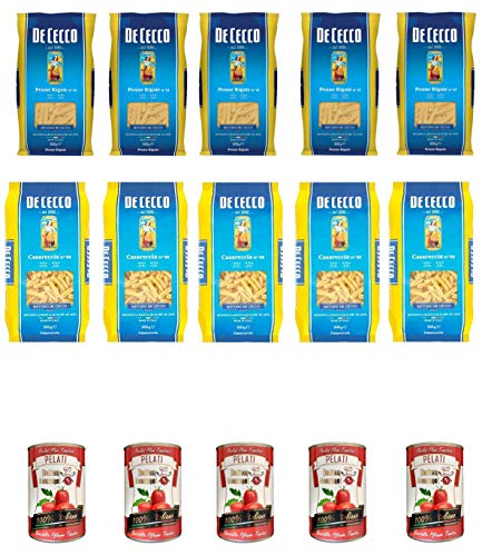 5x De Cecco Casareccia n.88 500G + 5x De Cecco Penne Rigate n. 41 + Italian Gourmet 100% italienische geschälte Tomaten dosen 5x 400g von De Cecco