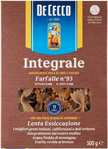 5x Pasta De Cecco Farfalle integrali n. 93 Vollkor italienisch Nudeln 500 g von De Cecco