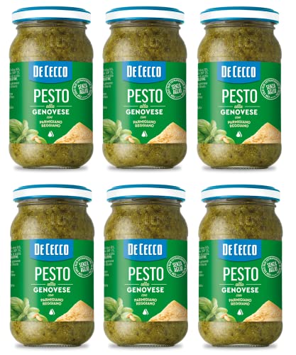 6x De Cecco Pesto alla Genovese con Parmigiano Reggiano senza aglio Pesto mit frischem Basilikum, Parmigiano Reggiano ohne Knoblauch 190g Italienisches Sauce 6x De Cecco Pesto alla Genovese con Parmigiano Reggiano senza aglio Pesto mit frischem Basilikum, Parmigiano Reggiano ohne Knoblauch 190g Italienisches Sauce von De Cecco