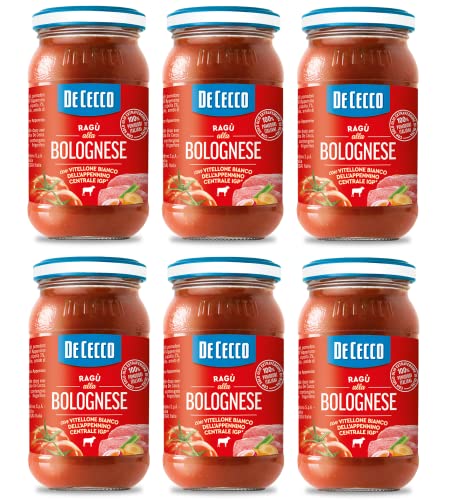 6x De Cecco Ragù alla Bolognese con Vitellone Bianco dell’Appenino Centrale IGP Sauce mit weißem Rindfleisch aus dem zentralen Apennin IGP mit 100% italienischen Tomaten 190g 6x De Cecco Ragù alla Bolognese con Vitellone Bianco dell’Appenino Centrale IGP Sauce mit weißem Rindfleisch aus dem zentralen Apennin IGP mit 100% italienischen Tomaten 190g von De Cecco