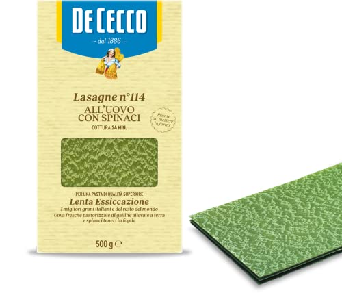 De Cecco Lasagne all'Uovo Con Spinaci Nr. 114 - Lasagneplatten mit Spinat, 1er Pack (1 x 500 g) von De Cecco