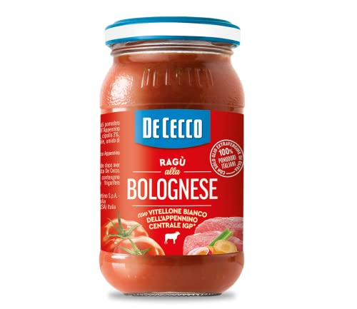 De Cecco Ragù alla Bolognese con Vitellone Bianco dell’Appenino Centrale IGP Sauce mit weißem Rindfleisch aus dem zentralen Apennin IGP mit 100% italienischen Tomaten 190g De Cecco Ragù alla Bolognese con Vitellone Bianco dell’Appenino Centrale IGP Sauce mit weißem Rindfleisch aus dem zentralen Apennin IGP mit 100% italienischen Tomaten 190g von De Cecco