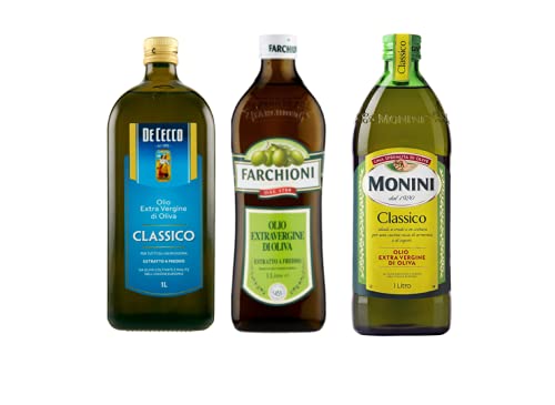 Monini Extra Natives Olivenöl 1L nativ olio extravergine di oliva Classico + De Cecco Extra Natives Olivenöl 1L + Farchioni Extra Natives Olivenöl 1L von De Cecco