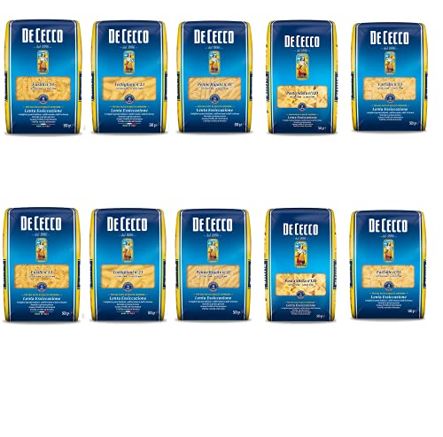 TESTPAKET Pasta De Cecco italienisch (10 x 500g) 5 Arten von Nudeln kurze Nudeln (Fusilli-Tortiglioni-Penne Rigate-P.Mista-Farfalle) von De Cecco