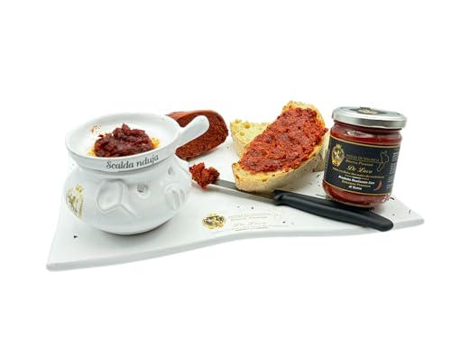 Nduja-Heizung aus Terrakotta De Luca + Nduja Di Spilinga Riserva Premium vom schwarzen Schwein 180 g + Kerze 100% italienisch, hergestellt in Kalabrien von De Luca