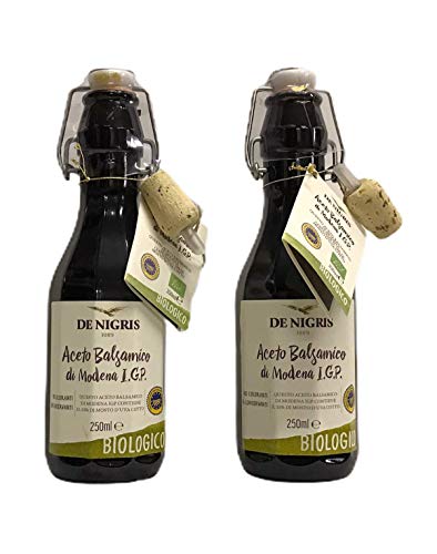 Aceto balsamico di Modena 2x250ml. Bio-Balsamico-Essig Modena IgP mit 55% gekochtem Traubenmost, hergestellt in Modena Italien von De Nigris