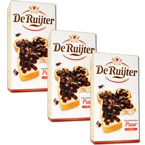 3 X De Ruijter Chocolade-Vlokken Puur - Zartbitter Schokoladen Flocken 300g von De Ruijter