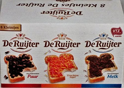 De Ruijter 8 Kleintjes Mini Box's (De Ruyter Hagelsag (sprinkels)Melk & Puur, Vlokken Melk & Puur en Vruchtenhagel) 1 box with 8 small Assortment by De Ruijter