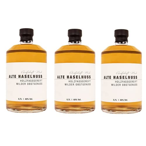 Grafschaft Mark Alte Haselnuss Schnaps 3 x 0,7 L | 40% vol. Alkohol | milder Obstbrand holzfassgelagert | Spezialitäten aus unserer Brennerei | edle Aromen von Nuss als Obstler | ideal als Geschenk von DeCavo