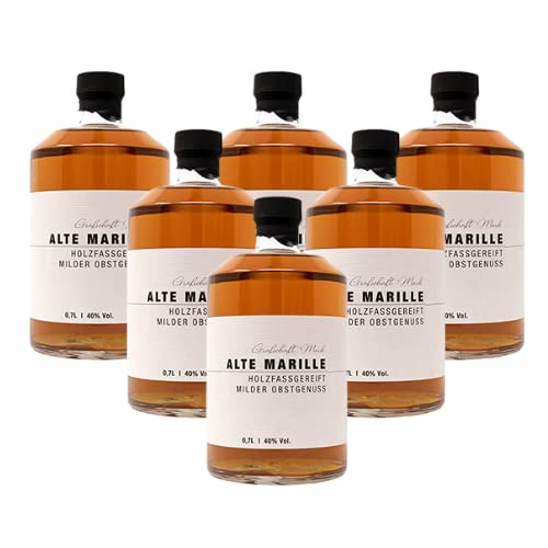 Grafschaft Mark Alte Marille Schnaps 6 x 0,7 L | 40% vol. Alkohol | milder Obstbrand, im Holzfass gelagert | mit voll fruchtigem Aroma von Aprikosen | hochwertiger Obstler von DeCavo