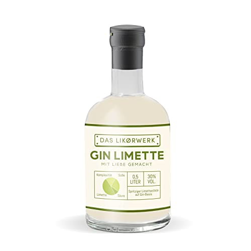 LIKØRWERK Limettenlikör auf Gin Basis 1 x 0,5 L, 30% vol. Alk., Geschmacksrichtung Gin-Limette, Deutscher Premiumlikör, Geschenk für Gin-Liebhaber, angenehm spritzig ohne viel Süße, Gin Limettenlikör von DeCavo