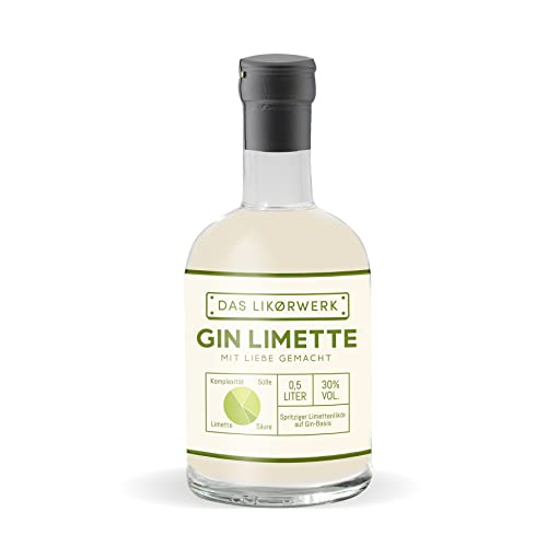 LIKØRWERK Limettenlikör auf Gin Basis 1 x 0,5 L, 30% vol. Alk, Geschmacksrichtung Gin-Limette, Deutscher Premiumlikör, Geschenk für Gin-Liebhaber, angenehm spritzig ohne viel Süße, Gin Limettenlikör von DeCavo