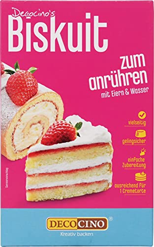 DECOCINO Biskuit Backmischung (250 g) – einfache Zubereitung – gelingsicher – zum Backen von luftigen Biskuitböden, Creme-Torten, Biskuitrollen uvm. von DECOCINO