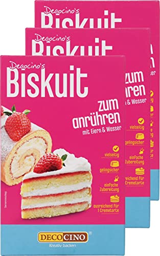 DECOCINO Biskuit Backmischung Set (3x250 g) – einfache Zubereitung – gelingsicher – zum Backen von luftigen Biskuitböden, Creme-Torten, Biskuitrollen uvm. von DECOCINO