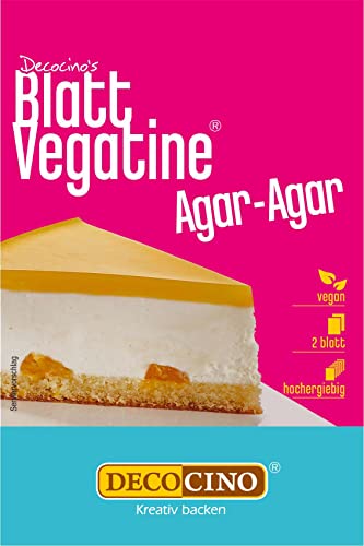 DECOCINO Blatt Vegatine - pflanzliches Geliermittel auf AgarAgarBasis – für Desserts Torten uvm. – laktosefrei vegan, Neutral, 2.5 gramm von DECOCINO