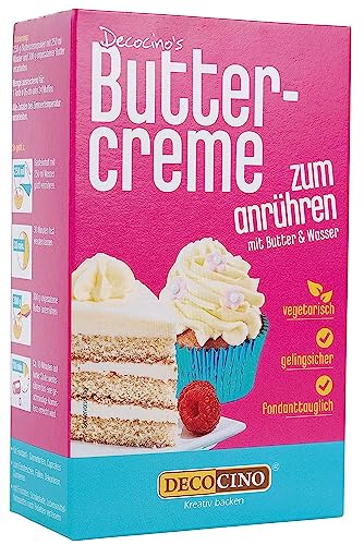 DECOCINO Buttercreme Fertigmischung (1 x 250g), zum Einstreichen, Füllen und Garnieren, ideal für Cupcakes, Creme- und Fondant-Torten Glutenfrei von DECOCINO