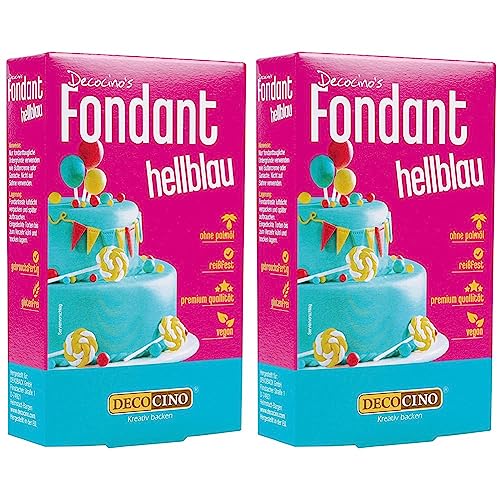 DECOCINO Fondant Hellblau – 250 g – ideal zum Verzieren von Kuchen, Torten, Cupcakes – Palmölfrei & vegan (Packung mit 2) von DECOCINO