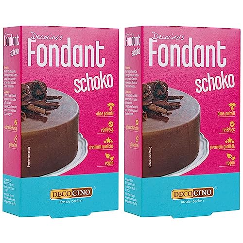 DECOCINO Fondant Schoko – 250 g – ideal zum Verzieren von Kuchen, Torten, Cupcakes – Palmölfrei & vegan (Packung mit 2) von DECOCINO
