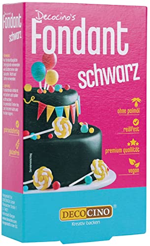 DECOCINO Fondant Schwarz – ideal zum Verzieren von Kuchen, Torten, Cupcakes – Palmölfrei & vegan , 250 g (1er Pack) von Decocino
