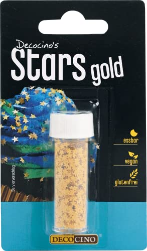 DECOCINO Gold Stars (3000 stück) - essbares Streu-Dekor, Deko-Streusel - Deko-Sternchen & essbare Back-Deko für Torten, Kuchen, Cup-Cakes & Muffins, 1.5 g von Decocino