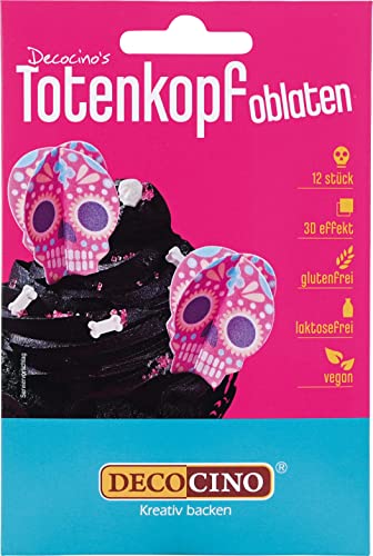 Decocino Halloween Oblaten Totenköpfe mit 3D-Effekt (6Stk.) (12 Teile) Torten-Deko Kuchen-Deko Muffin-Deko Cupcake-Deko Halloween-Deko aus Esspapier von Decocino