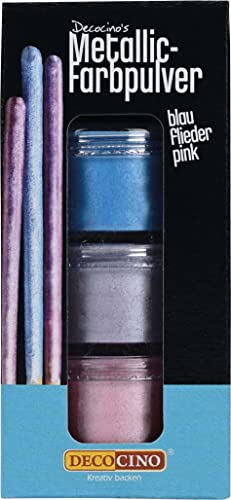 DECOCINO Metallic-Farbpulver Pastell (3x2g) – Blau, Flieder & Pink - Lebensmittelfarbe-Puder – Fondant-taugliches Glitzer-Puder als Kuchen-Deko & Torten-Deko! von DECOCINO