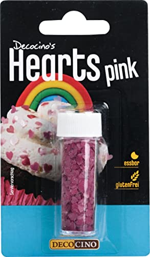 DECOCINO Pink Hearts essbare Glitzer-Streusel über 700 Stk. rosa Streudekor mit Glitter, ideal als Torten, Kuchen & Muffin Deko glutenfrei von Decocino
