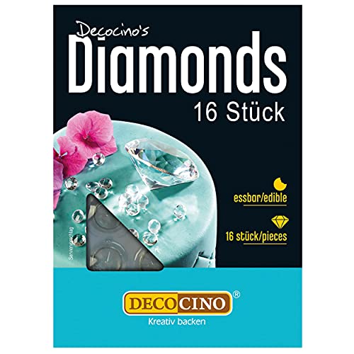 DECOCINO Essbare Diamanten, weiß (16 Stück) – funkelnde essbare Edelsteine – Kuchendeko & Tortendeko – für Hochzeitstorten-Deko & Geburtstagskuchen von DECOCINO