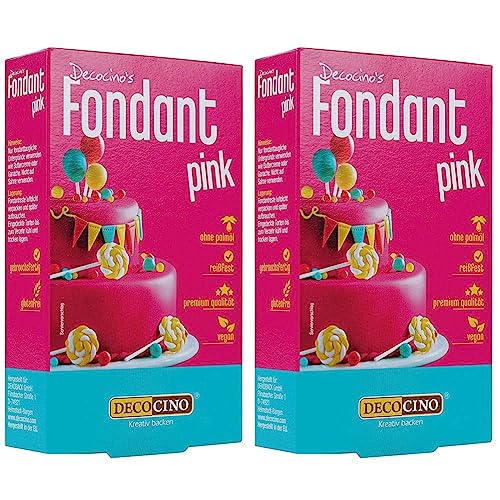 Decocino Fondant Pink – 250 g – ideal zum Verzieren von Kuchen, Torten, Cupcakes – Palmölfrei & Laktosefrei (Packung mit 2) von DECOCINO
