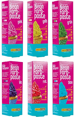 Decocino Neon Lebensmittelpaste 6er Set – hochdosierte Lebensmittel-Farbe – zum Einfärben von Kuchen, Torten, Muffins, Cupcakes – geschmacksneutral Decocino Neon Lebensmittelpaste 6er Set – hochdosierte Lebensmittel-Farbe – zum Einfärben von Kuchen, Torten, Muffins, Cupcakes – geschmacksneutral von DECOCINO