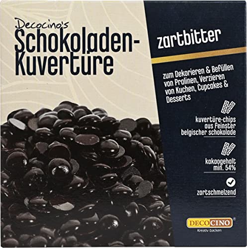 Decocino Schokoladen-Kuvertüre Zartbitter - 200 g - belgische Premium-Schokolade zum Schmelzen - z.B. Füllen & Dekorieren oder als Glasur von DECOCINO