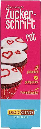 Decocino Zuckerschrift in Rot – Lebensmittelfarben-Schrift – praktische Tube zur Beschriftung von Fondant & Glasuren – Back-Deko für Torten, Kuchen & Cup-Cakes! von DECOCINO