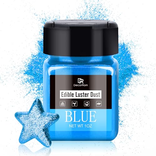 Essbarer Glitzer - 30g Essbarer Glitzerstaub Glitzerpulver für Backen, Getränke, Kuchen - Metallisch Pulver Staubpulver Lebensmittelfarbe zum Dekorieren von Lebensmittel, Cocktail, Keksen (BLAU) von DecorRom