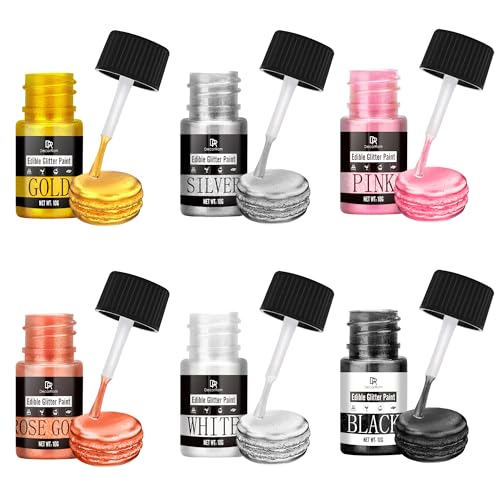 Flüssig Essbarer Glitzer - 6 Farben Metallisch Glitzerfarben Lebensmittelfarbe für Dekorieren von Kuchen, Backen, Cupcakes - Metallic Flüssiges Essbares Glitzerpulver für DIY Kekse, Fondant, Torten Flüssig Essbarer Glitzer - 6 Farben Metallisch Glitzerfarben Lebensmittelfarbe für Dekorieren von Kuchen, Backen, Cupcakes - Metallic Flüssiges Essbares Glitzerpulver für DIY Kekse, Fondant, Torten von DecorRom