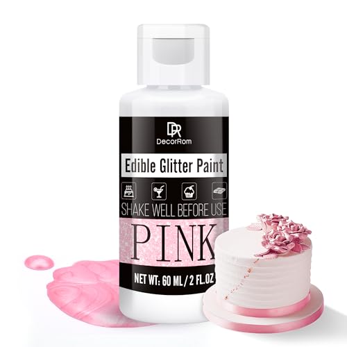 Flüssig Essbarer Glitzer - 60ml Metallisch Glitzerfarben Lebensmittelfarbe für Dekorieren von Kuchen, Backen, Cupcakes - Metallic Flüssiges Essbares Glitzerpulver für Kekse, Fondant, Torten (Rosa) von DecorRom