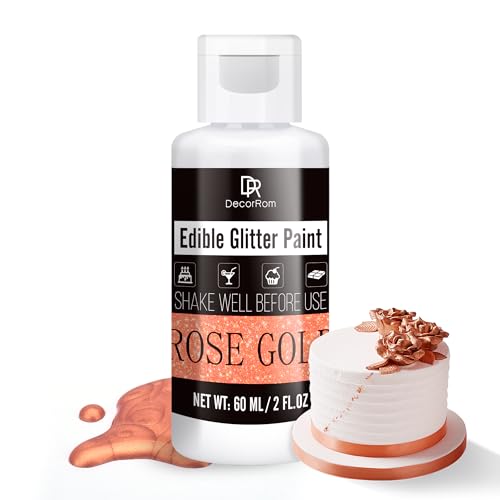 Flüssig Essbarer Glitzer - 60ml Metallisch Glitzerfarben Lebensmittelfarbe für Dekorieren von Kuchen, Backen, Cupcakes - Metallic Flüssiges Essbares Glitzerpulver für Kekse, Fondant, Torten (Roségold) von DecorRom