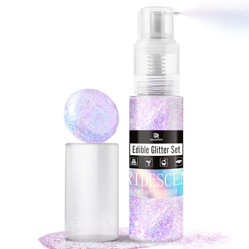 Irisierend Essbarer Glitzer - 22g Essbarer Glitzerstaub Glitzerpulver in Sprühflasche für Lebensmittel, Getränke, Kuchen- Metallisch Lebensmittelfarbe Pulver zum Dekorieren Torten, Süßigkeiten von DecorRom