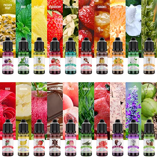 Lebensmittelaroma, Food Flavour Drops - 20 x 10ml Konzentriertes Lebensmittel Flavor Oil Aromaöl zum Backen, Kochen - Flüssiger Lipgloss Flavoring Oil für Getränke, Seifen - Wasser- und öllöslich von DecorRom