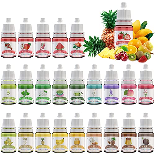 Lebensmittelaroma, Food Flavour Drops - 24 Konzentriertes Lebensmittel Flavor Oil Aromaöl zum Backen, Kochen, Kosmetik - Flüssiger Lipgloss Flavoring Oil für Getränke, Seifen - Wasser- und öllöslich von DecorRom