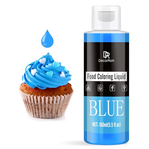 Lebensmittelfarbe - 160ml Flüssige Konzentrierte Lebensmittel Farben für Kuchen Dekoration, Backen, Kekse, Macaron - Zuckerfrei Food Coloring für Getränken, Tortendeko, DIY Slime, Osterei (Blau) von DecorRom