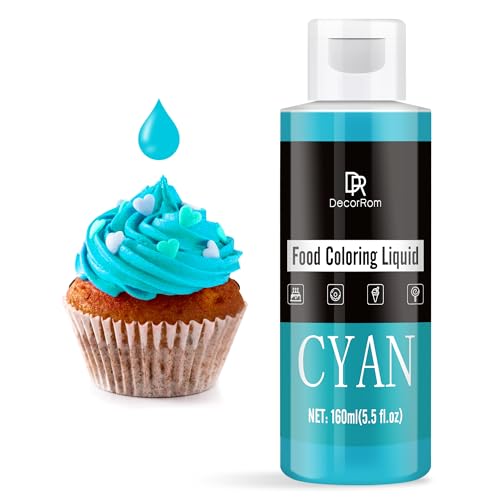 Lebensmittelfarbe - 160ml Flüssige Konzentrierte Lebensmittel Farben für Kuchen Dekoration, Backen, Kekse, Macaron - Zuckerfrei Food Coloring für Getränken, Tortendeko, DIY Slime, Osterei (Cyan) von DecorRom