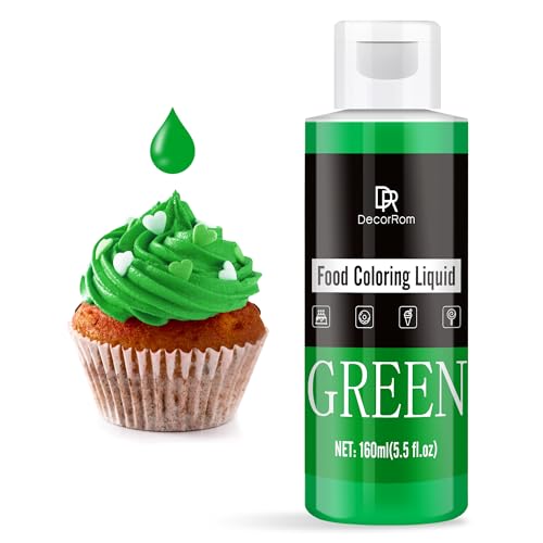 Lebensmittelfarbe - 160ml Flüssige Konzentrierte Lebensmittel Farben für Kuchen Dekoration, Backen, Kekse, Macaron - Zuckerfrei Food Coloring für Getränken, Tortendeko, DIY Slime, Osterei (Grün) von DecorRom