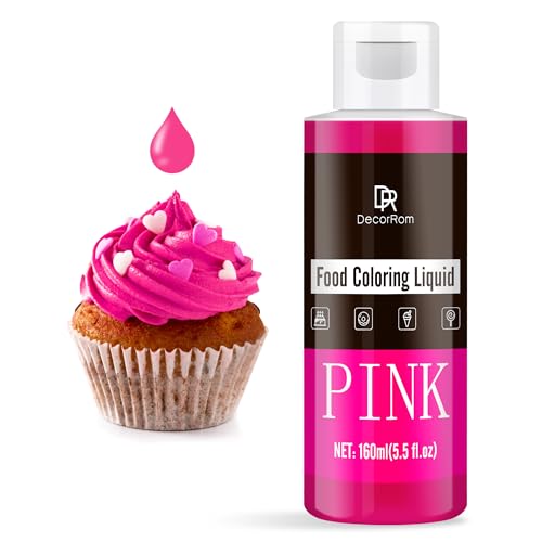 Lebensmittelfarbe - 160ml Flüssige Konzentrierte Lebensmittel Farben für Kuchen Dekoration, Backen, Kekse, Macaron - Zuckerfrei Food Coloring für Getränken, Tortendeko, DIY Slime, Osterei (Rosa) von DecorRom